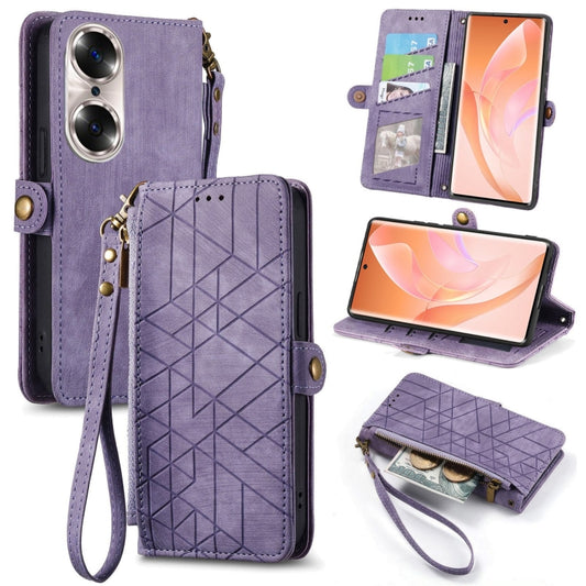 For Honor 60 Geometric Zipper Wallet Side Buckle Leather Phone Case(Purple) - Honor Cases by buy2fix | Online Shopping UK | buy2fix