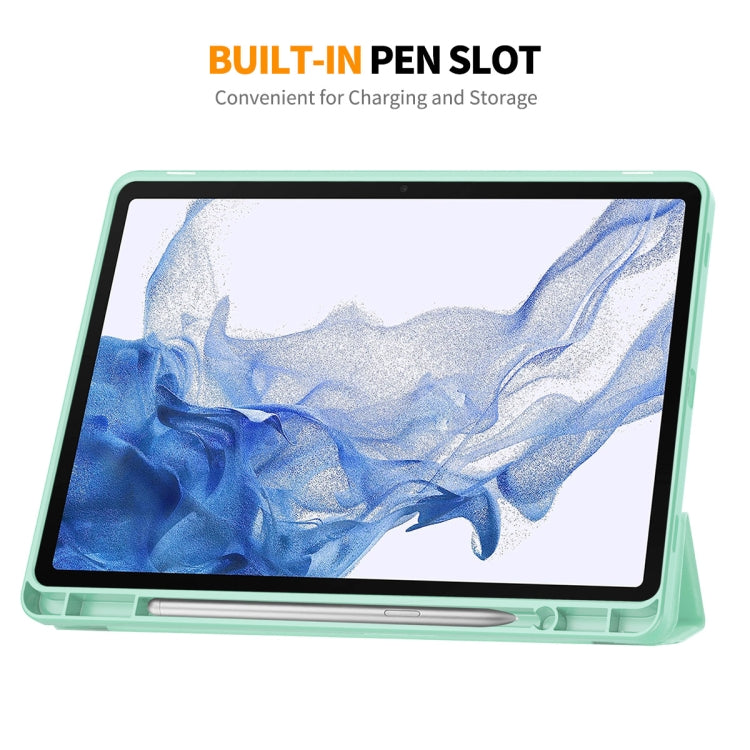 For Samsung Galaxy Tab S9 ENKAY Tri-fold Custer Leather TPU Bottom Smart Case with Pen Slot(Light Green) - Other Galaxy Tab PC by ENKAY | Online Shopping UK | buy2fix