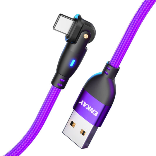 ENKAY 180 Degrees Rotating USB to 8 Pin Charging Data Cable with LED Light, Length:1m(Purple) - Normal Style Cable by ENKAY | Online Shopping UK | buy2fix