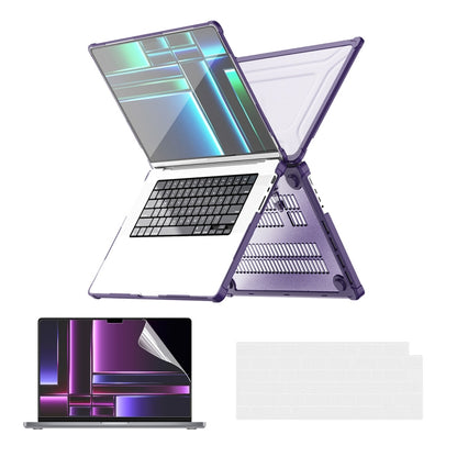 For MacBook Pro 14.2 A2442/A2779 ENKAY Hat-Prince 3 in 1 Protective Bracket Case Cover Hard Shell with TPU Keyboard Film / PET Screen Protector, Version:US(Purple) - MacBook Pro Cases by ENKAY | Online Shopping UK | buy2fix