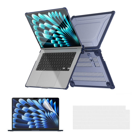 For MacBook Air 15.3 A2941/M3 2024 A3114 ENKAY Hat-Prince 3 in 1 Protective Bracket Case Cover Hard Shell with TPU Keyboard Film / PET Screen Protector, Version:EU(Dark Blue) - MacBook Air Cases by ENKAY | Online Shopping UK | buy2fix