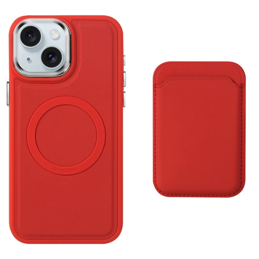 For iPhone 15 Pro Max Imitation Liquid Skin Feel Plating Magsafe Card Bag Phone Case(Red) - iPhone 15 Pro Max Cases by buy2fix | Online Shopping UK | buy2fix