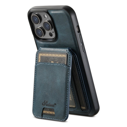 For iPhone 15 Plus Suteni H15 MagSafe Oil Eax Leather Detachable Wallet Back Phone Case(Blue) - iPhone 15 Plus Cases by Suteni | Online Shopping UK | buy2fix