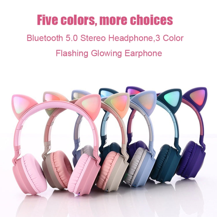 BT028C Cute Cat Ear Bluetooth 5.0 Headphones Foldable On-Ear Stereo Wireless Headset Headphone with Mic / LED Light / FM Radio / TF Card(Purple) - Headset & Headphone by buy2fix | Online Shopping UK | buy2fix