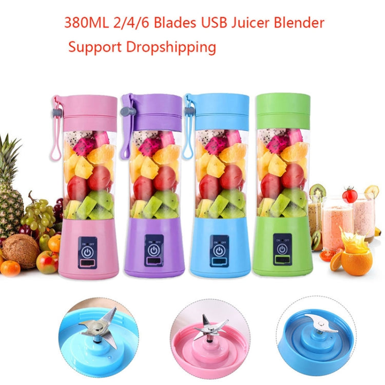 USB Rechargeable Electric Automatic Vegetable Fruit Citrus Orange Juice Maker Cup Mixer Bottle (380ML 2 Blender)(2 Blades  Blue) - Home & Garden by buy2fix | Online Shopping UK | buy2fix