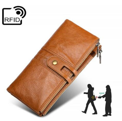 Ladies Genuine Leather Long Wallet Anti-theft Card Bag Multifunctional Clutch Bag(Brown) - Antimagnetic RFID Package by buy2fix | Online Shopping UK | buy2fix