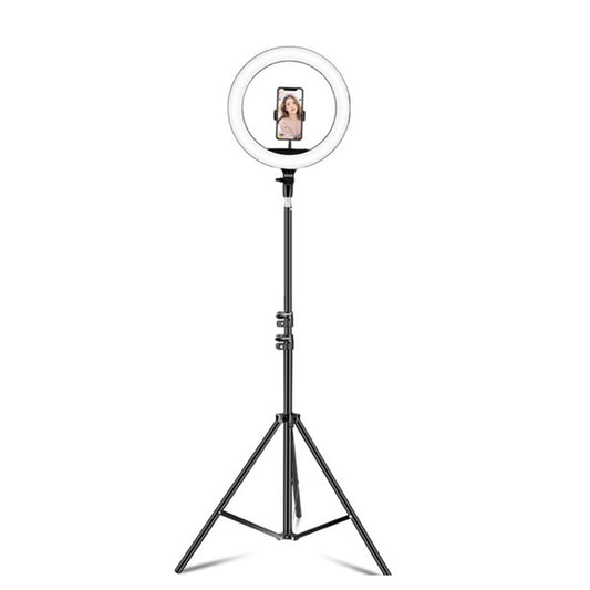 14 inch+Phone Clip Dimmable Color Temperature LED Ring Fill Light Live Broadcast Set With 2.1m Tripod Mount, CN Plug - Consumer Electronics by buy2fix | Online Shopping UK | buy2fix
