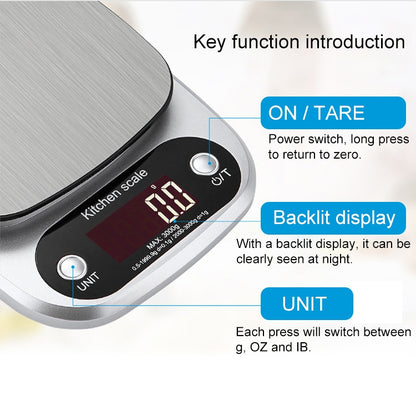 BOH-C305 Kitchen Stainless Steel LCD  Electronic Scale, Specification: 5kg/0.1g - Jewelry Scales by buy2fix | Online Shopping UK | buy2fix