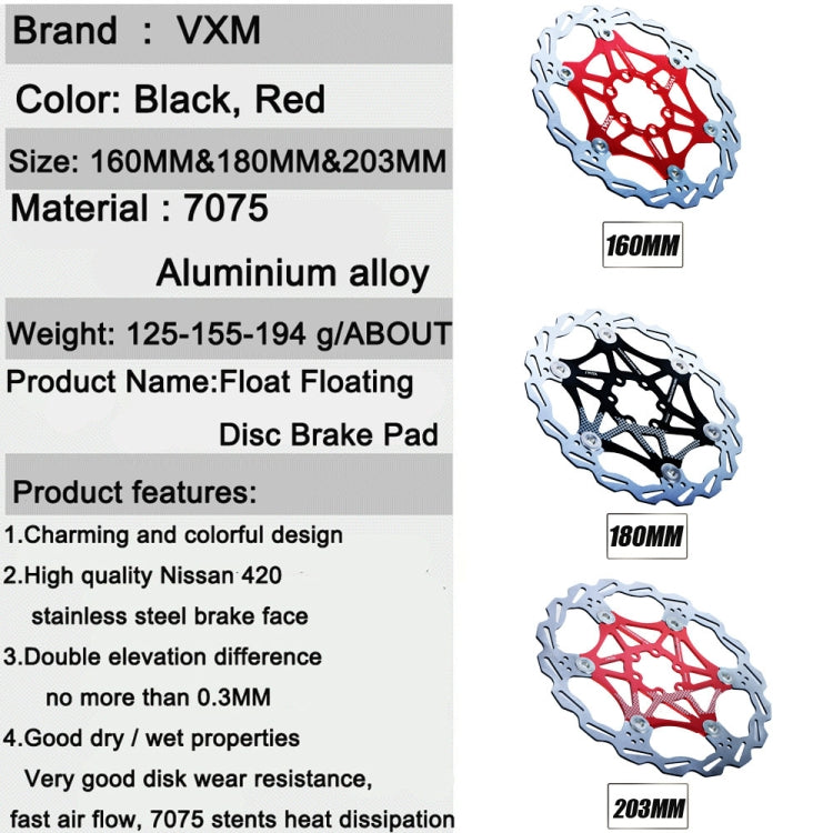 VXM Bicycle Mountain Bike Floating Brake Disc Brake 160mm(Black)(Black) - Outdoor & Sports by buy2fix | Online Shopping UK | buy2fix