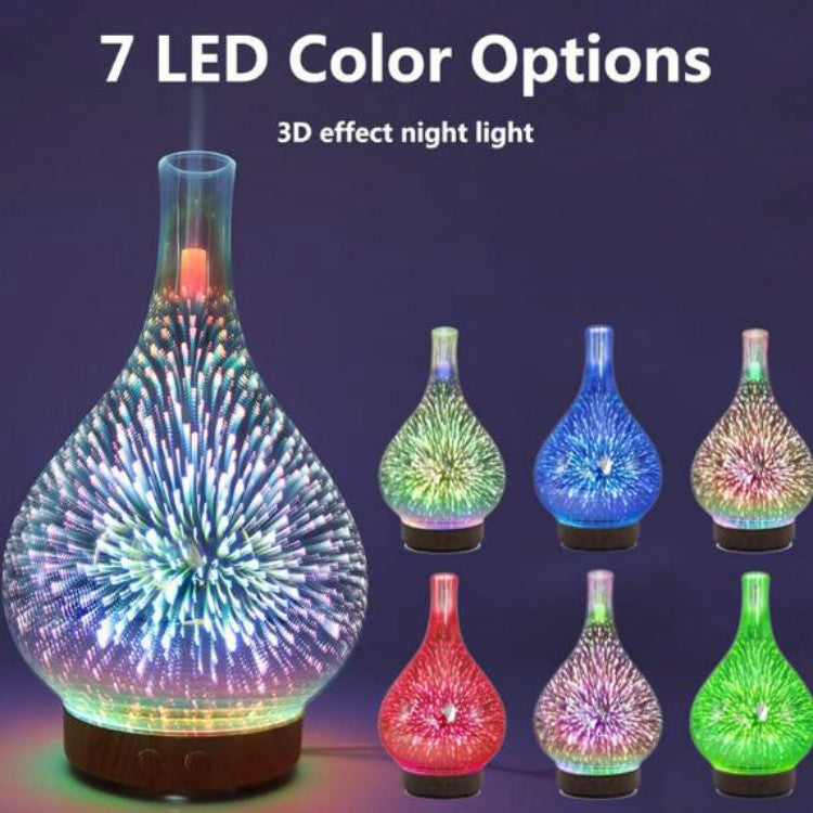 STB-XB10 3D Fireworks 7 Colors LED Night Light Air Humidifier Aroma Essential Oil Diffuser Mist Maker, Plug Type:US Plug(Dark Wood Grain) - Home & Garden by buy2fix | Online Shopping UK | buy2fix