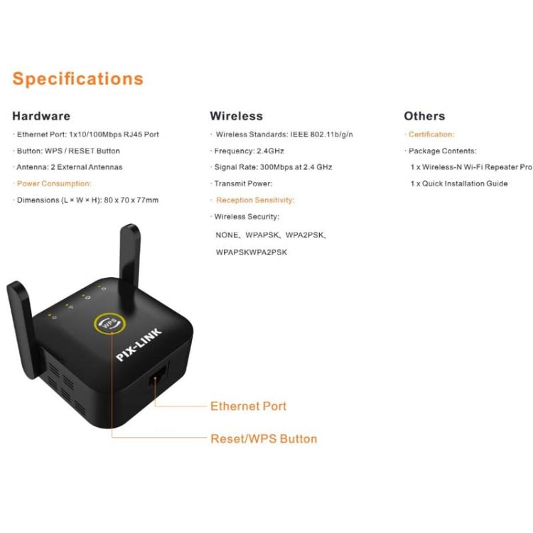 PIX-LINK WR22 300Mbps Wifi Wireless Signal Amplification Enhancement Extender, Plug Type:UK Plug(Black) - Wireless Routers by PIX-LINK | Online Shopping UK | buy2fix