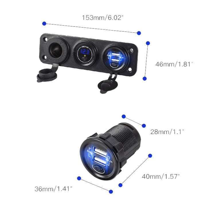 Car Mobile Phone Charger Multi-Port Fast Charging with Cigarette Lighter Multi-Function Digital Display Dual USB Car Charger(Red Light) - In Car by buy2fix | Online Shopping UK | buy2fix