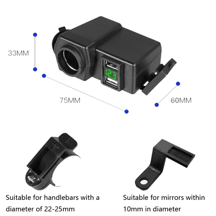 Motorcycle Car Dual USB Mobile Phone Charger With Cigarette Lighter Interface Multi-function Digital Display Car Charger, Style:DYUK-2 Red Light - In Car by buy2fix | Online Shopping UK | buy2fix