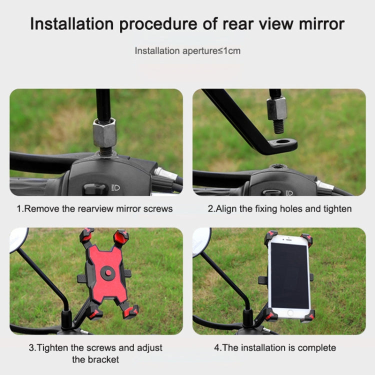 Electric Bicycle Mobile Phone Holder Can Be Rotated 360-degree Mobile Phone Holder Four-way Adjustment Bracket for Motorcycle, Style:Rearview Mirrors(Black) - Holders by buy2fix | Online Shopping UK | buy2fix