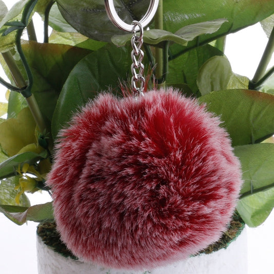 Simple Key Chain Fur Ball Pompon Keychain Pompom Artificial Rabbit Fur Animal Keychains for Woman Car Bag Key Rings (Frost Wine Red) - Key Rings by KOOROL | Online Shopping UK | buy2fix