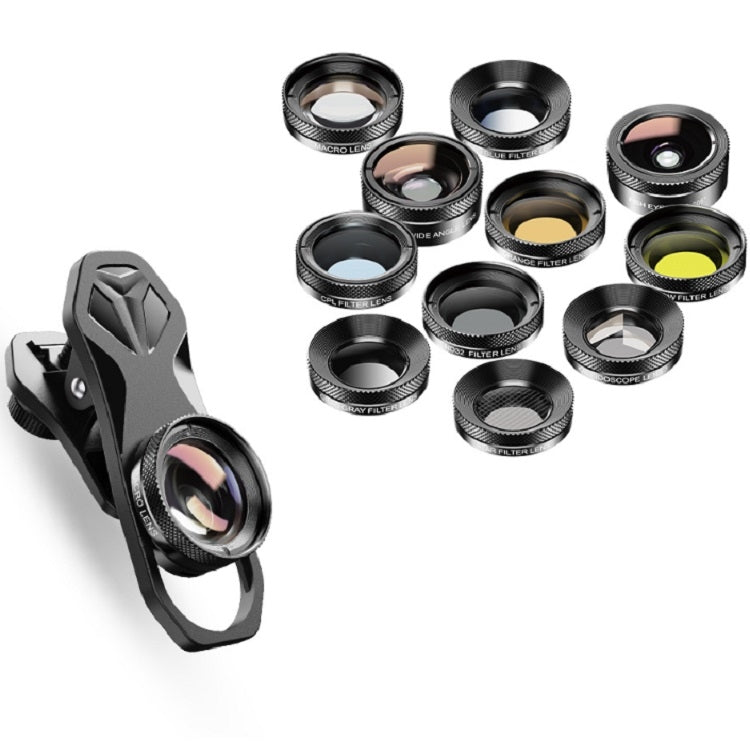 APEXEL APL-DG11 11 in 1 Multifunctional Fisheye Wide-angle Macro Polarized Starlight Gradient Filter Set Universal Mobile Phone Lens Set - Macro & Wide-angle by APEXEL | Online Shopping UK | buy2fix