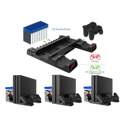 DOBE For PS4 / SLIM / PRO Multi-function Cooling Base Cooling Fan + Disc Rack + Dual Charge with LED Lights - Toys & Hobbies by DOBE | Online Shopping UK | buy2fix