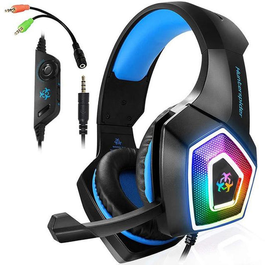 V1 3.5mm RGB Colorful Luminous Wire Control Gaming Headset, Cable Length: 2.2m(Black Blue) - Headset & Headphone by buy2fix | Online Shopping UK | buy2fix