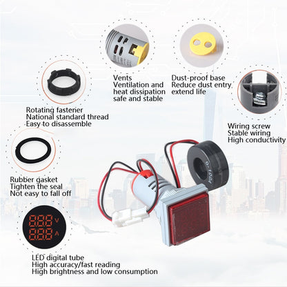 AD16-22FVA Square Signal Indicator Type Mini Digital Display AC Voltage And Current Meter(Red) - Consumer Electronics by buy2fix | Online Shopping UK | buy2fix