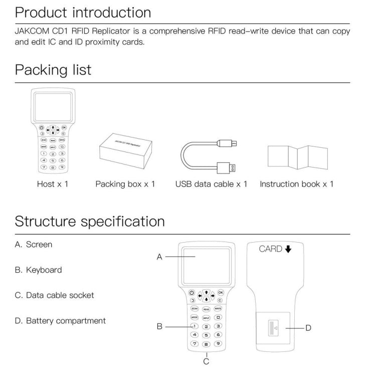 JAKCOM CD1 Access Control Proximity Card Duplicator RFID/ICID Card Reader Card Reader - Access Card by JAKCOM | Online Shopping UK | buy2fix