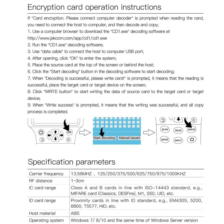 JAKCOM CD1 Access Control Proximity Card Duplicator RFID/ICID Card Reader Card Reader - Access Card by JAKCOM | Online Shopping UK | buy2fix