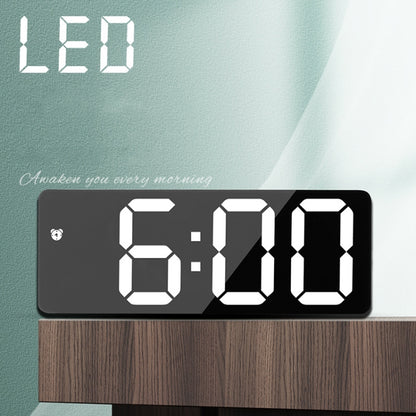 Mirror Bedside Alarm Clock Battery Plug-In Dual-Purpose LED Clock, Colour: Rectangle Black Shell (Black Surface Red light) - Home & Garden by buy2fix | Online Shopping UK | buy2fix