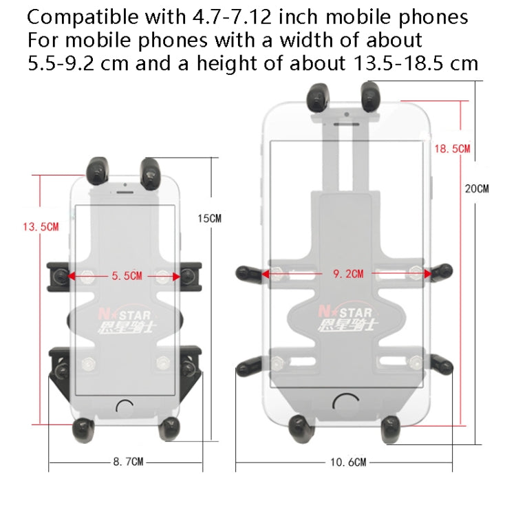 N-STAR NJN001 Motorcycle Bicycle Compatible Mobile Phone Bracket Aluminum Accessories Riding Equipment(With M10 Ball) - Holders by N-STAR | Online Shopping UK | buy2fix