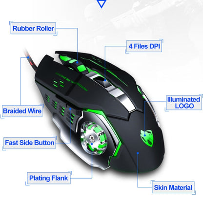 T-WOLF V6 USB Interface 6-Buttons 3200 DPI Wired Mouse Gaming Mechanical Macro Programming 7-Color Luminous Gaming Mouse, Cable Length: 1.5m(Macro Definition Silent Version White) - Wired Mice by T-WOLF | Online Shopping UK | buy2fix