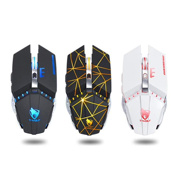 T-WOLF Q15 6-Buttons 1600 DPI Wireless Rechargeable Mute Office Gaming Mouse with 7 Color Breathing Light(Technology Black) - Wireless Mice by T-WOLF | Online Shopping UK | buy2fix