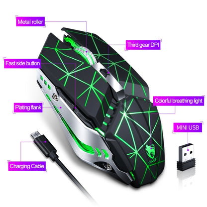 T-WOLF Q15 6-Buttons 1600 DPI Wireless Rechargeable Mute Office Gaming Mouse with 7 Color Breathing Light(Technology Black) - Wireless Mice by T-WOLF | Online Shopping UK | buy2fix