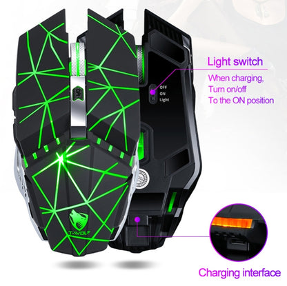 T-WOLF Q15 6-Buttons 1600 DPI Wireless Rechargeable Mute Office Gaming Mouse with 7 Color Breathing Light(Technology Black) - Wireless Mice by T-WOLF | Online Shopping UK | buy2fix