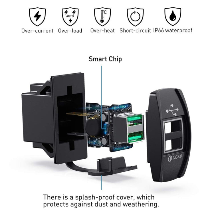 F3 Ship Type Car Dual USB Charger QC3.0 Fast Charge Switch Socket Modified 12V Car Charger(Green Light) - In Car by buy2fix | Online Shopping UK | buy2fix