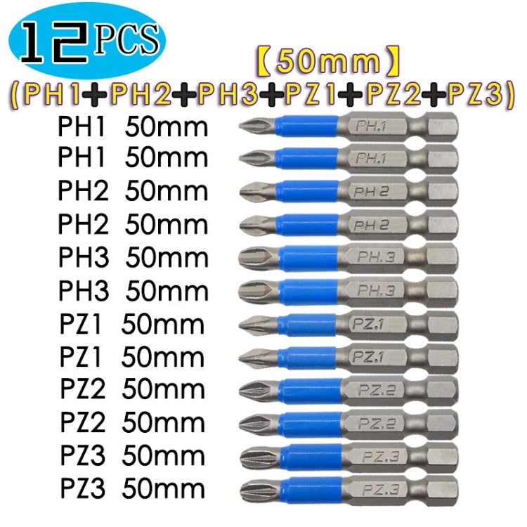 2 Sets 12 PCS 50mm Strong Magnetic Hand Drill Screwdriver Mouth Anti-Slip Screwdriver Bit - Drill & Drill Bits by buy2fix | Online Shopping UK | buy2fix