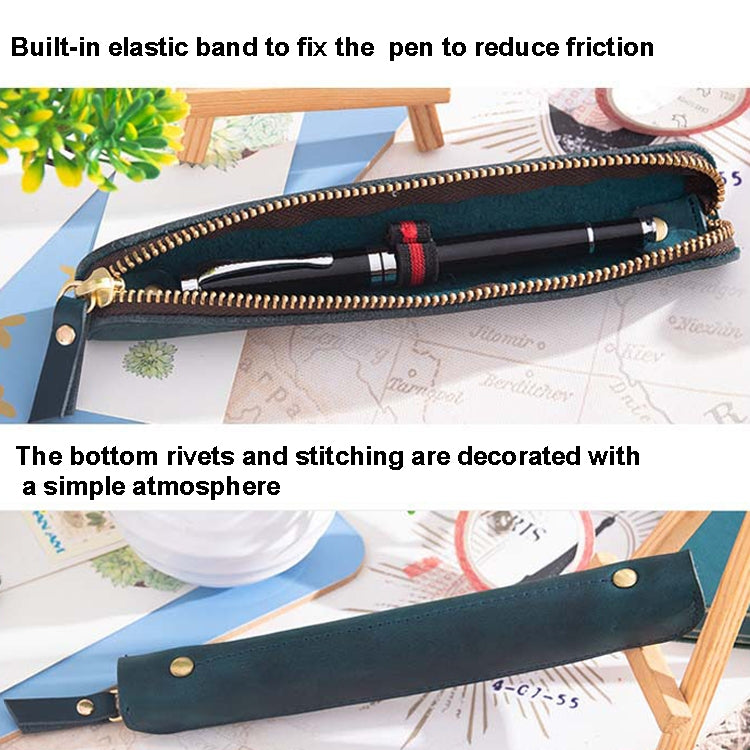 Retro Simple Leather Stylus Leather Zipper Pen Protection Case Crazy Horse Skin Mini Pen Case( Black) - Home & Garden by buy2fix | Online Shopping UK | buy2fix