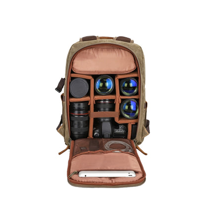 D1383 Outdoor SLR Digital Camera Backpack Waterproof Batik Canvas Camera Bag(Khaki) - Camera Accessories by buy2fix | Online Shopping UK | buy2fix