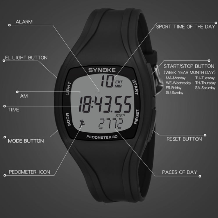 SYNOKE 9105 Multifunctional Sports Time Record Waterproof Pedometer Electronic Watch(Black) - LED Digital Watches by SYNOKE | Online Shopping UK | buy2fix