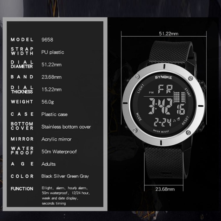 SYNOKE 9658 Student Outdoor Multi-Function Waterproof Large Dial Sports Electronic Watch(Black) - LED Digital Watches by SYNOKE | Online Shopping UK | buy2fix