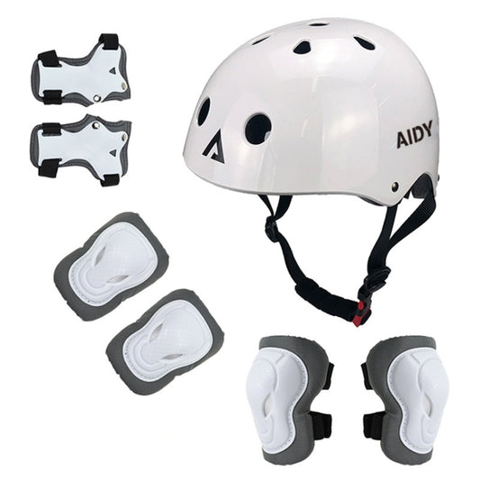 AIDY 7 In 1 Children Roller Skating Sports Protective Gear Set(Bright White) - Protective Helmet & Masks by buy2fix | Online Shopping UK | buy2fix