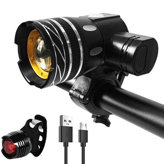 7602 LED USB Charging Telescopic Zoom Bicycle Front Light, Specification: Headlight + Gem Lamp - Headlights by buy2fix | Online Shopping UK | buy2fix