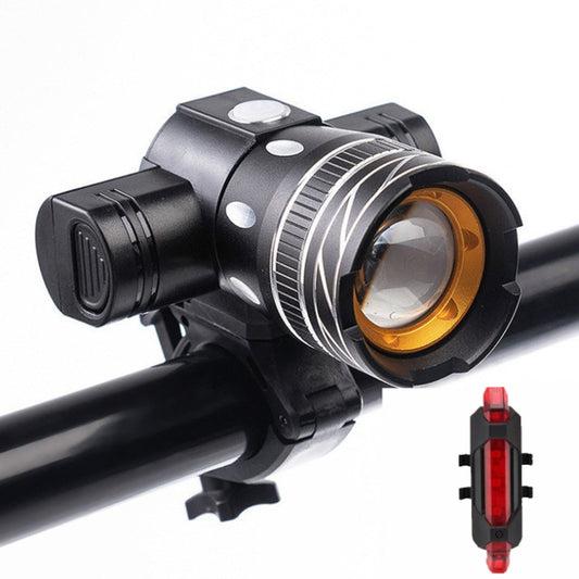 7602 LED USB Charging Telescopic Zoom Bicycle Front Light, Specification: Headlight + 918 Taillight - Headlights by buy2fix | Online Shopping UK | buy2fix