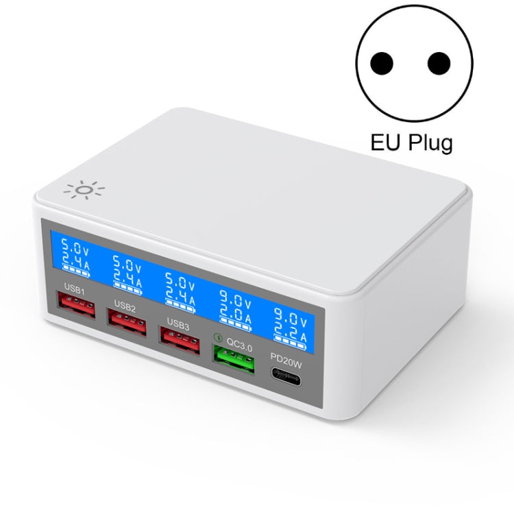 618 QC3.0 + PD20W + 3 x USB Ports Charger with Smart LCD Display, EU Plug (White) - Multifunction Charger by buy2fix | Online Shopping UK | buy2fix