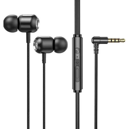 2 PCS TS6000 3.5mm Metal Elbow In-Ear Wired Control Earphone with Mic(Black) - In Ear Wired Earphone by buy2fix | Online Shopping UK | buy2fix