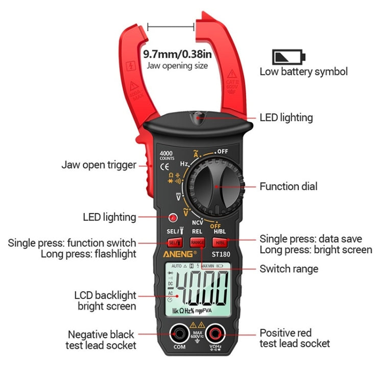 ANENG ST180 Digital Display Clamp AC & DC Intelligent Voltage Multimeter(Black) - Consumer Electronics by ANENG | Online Shopping UK | buy2fix
