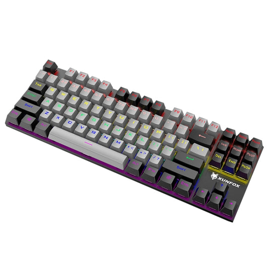 XUNFOX K80 87 Keys Wired Gaming Mechanical Illuminated Keyboard, Cable Length:1.5m(Gray Black) - Wired Keyboard by XUNFOX | Online Shopping UK | buy2fix