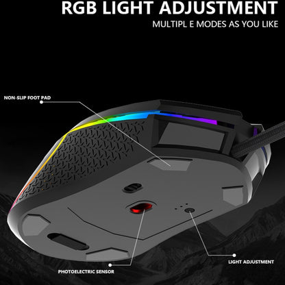 LEAVEN S50 6Keys Macro Definition Programmable RGB Lighted Gaming Wired Mouse, Cable Length: 1.5m(Black) - Wired Mice by LEAVEN | Online Shopping UK | buy2fix