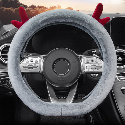 Antler Thick Plush Steering Wheel Cover, Style: D Type (Gray) - In Car by buy2fix | Online Shopping UK | buy2fix