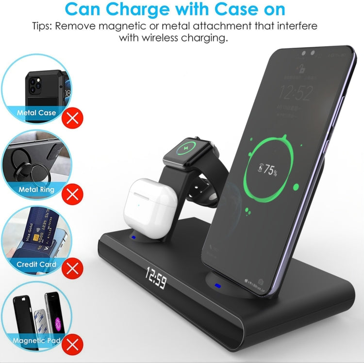 SY-011 15W Wireless Fast Charge Stand Clock Three-in-One Folding Wireless Charger(Black ) - Apple Accessories by buy2fix | Online Shopping UK | buy2fix