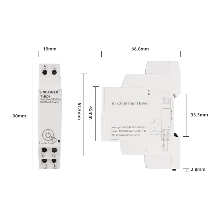 SINOTIMER TM608 Smart WiFi Single-Phase Power Meter Mobile App Home Rail Meter 16A 100-240V - Consumer Electronics by SINOTIMER | Online Shopping UK | buy2fix