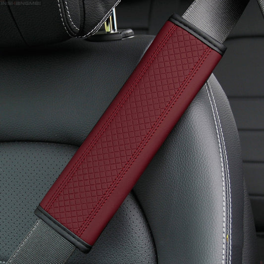 Fiber Leather Embossed Car Seat Belt Shoulder Cover Protector 6.5X23cm(Wine Red) - In Car by buy2fix | Online Shopping UK | buy2fix