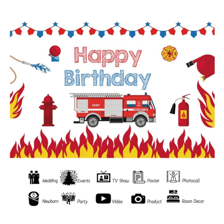 1.5x1m Fire Engine Happy Birthday Party Scene Backdrop for Photojournalism(MDU04234) - Camera Accessories by buy2fix | Online Shopping UK | buy2fix